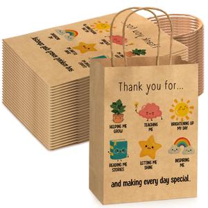 Tenceur 25 Pcs Teacher Appreciation Gifts Bags Bulk for Women Men Teacher Thank You Gifts Paper Bags with Handles for End of Year Graduation Retirement School Staff Coworkers Wrapping Supplies