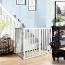 ZJSF Freestanding Indoor Dog Gate for House Foldable Wood White Puppy Gate for Doorways Pet Gate for Stairs Extra Wide Pet Fence 24" Height 2 Panels