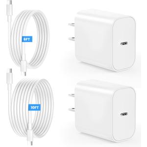 iPad Charger Fast Charging, 20W USB C Charger Block with 10FT & 6FT USB C to C Cable for iPad Pro 13/12.9/11 inch, iPad A16 11th/10th Generation, iPad Air 13/11 inch M4/M3/M2/5th/4th, iPad mini 7/6 (White)