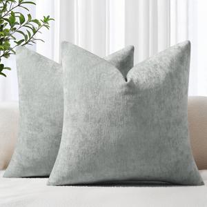 decorUhome Chenille Grey Throw Pillow Covers 18x18 Inch Set of 2, Decorative Soft Couch Pillow Covers Solid Dyed Accent Farmhouse Neutral Square Pillow Cases for Sofa