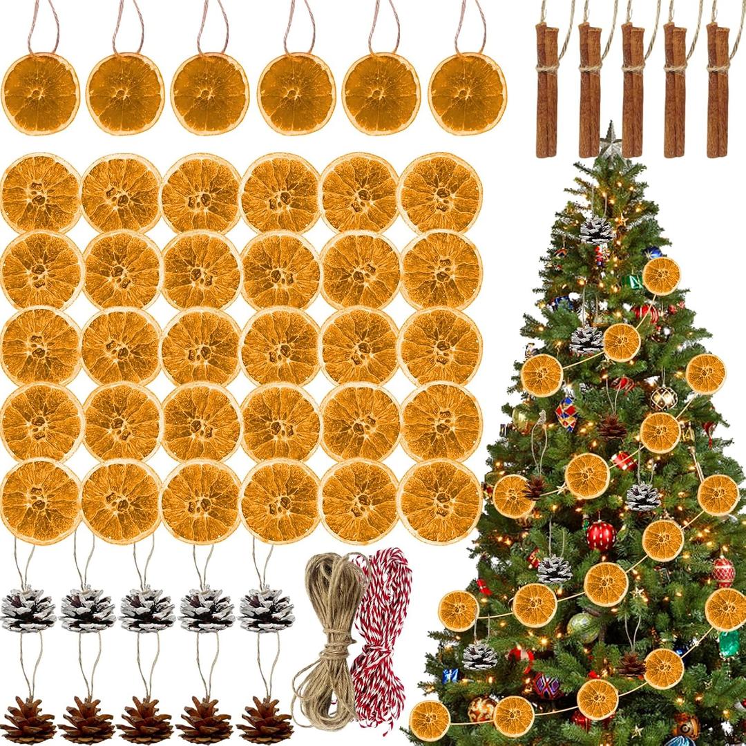 Christmas Dried Orange Slice Garland Decorations, Xmas Tree Mantle Wreath DIY Kit with Pine Cones, Cinnamon Sticks, Hemp Rope for Fireplace Porch Farmhouse Rustic Indoor Decor Party Decor