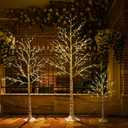 Lighted Birch Tree, 4FT 6FT and 8 FT Birch Christmas Tree, Pack of 3, 9 Modes Timer for Outdoor Christmas Decorations Indoor Party Wedding Decor, Warm & Cool White