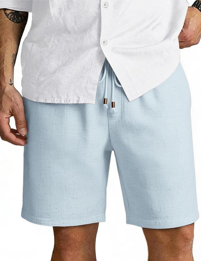 COOFANDY Men Linen Blend Shorts Casual Drawstring Shorts Lightweight Summer Beach Short for Lounge Vacation Travel (Blue, S)