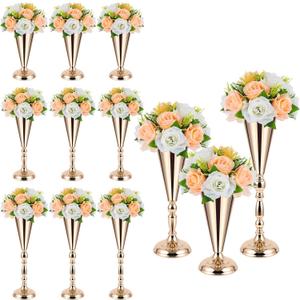 Boao 12 Pcs Gold Vase Flower Wedding Centerpieces for Tables, 16.5'' 14'' 10'' Metal Trumpet Vases for Centerpieces Table Decorations for Wedding Anniversary Ceremony Party Birthday Reception Decor