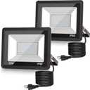 L LOHAS LED Dusk to Dawn Floodlight Outdoor, 50W Auto On/Off 6000K Daylight Plug in Flood Lights, IP66 Waterproof Work Light, 2300LM Security Lights for Yard, Garage, UL Listed, 2Pack