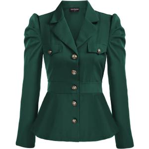 Scarlet Darkness Women Rerto Victorian Jacket Lapel Collar Peplum Hem Blazer
 L Green