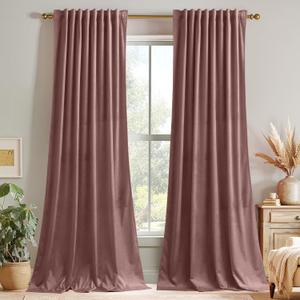 StangH Mauve Velvet Curtains 96 inches Long - Wild Rose Pink Room Darkening Bedroom Curtains for Nursery Kids, Elegant Thermal Insulated Drapes for Sliding Door Office, W52 x L96, 2 Panels