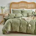 mixinni 3 Pieces Duvet Covers King Size, 100% Cotton Comforter Cover Wildflower Printed on Army Green Floral Bedding Set with Zipper Closure 4 Ties (1 Duvet Cover 104"x90", 2 Pillow Cases 20"x36")