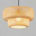 Adjustable Arm Bamboo Pendant Light Fixture, Boho Swing Arm Basket Weave Hanging Light, Vintage Round Shape Ceiling Pendant Light for Kitchen Island Dining Room (Black), 48.6"Hx14.1"Wx14.1"W
