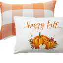 7COLORROOM Set of 2 Orange and White Buffalo Check Plaid Throw Pillow Covers Farmhouse Decor Happy Fall Harvest Pumpkin Rectangular/Waist Cushion Cover Thanksgiving Autumn Home Pillowcases 12" x 20"