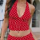 Women's Polka Dot Halter Top Y2k Crop V Neck Sexy Open Back Tie Up Tank Tops (XL)