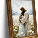 Vintage Gold Framed Jesus Hugging Girl Canvas Wall Art Jesus and Woman Wall Decor Pictures Modern Christian Healing Embrace Mormon Prints Posters for Hallway Bathroom Dining Living Room9x11in (vintage gold-framed, 11"L x 9"W)