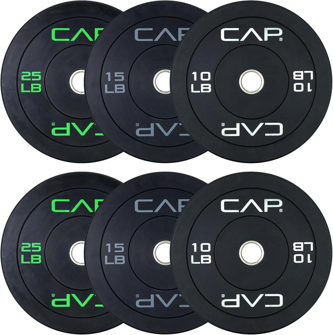 CAP 2-inch Olympic Bumper Plate Weight Set | 100-370 lbs | Multiple Colors | Storage Rack Optional