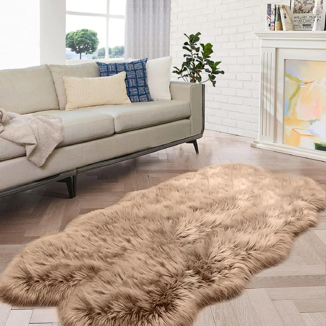 Beige Shag Faux Sheepskin Washable 4X6 Fur Rug for Living Room Bedroom Fluffy Furry Area Rug Rectangle Nursery Decor Rug