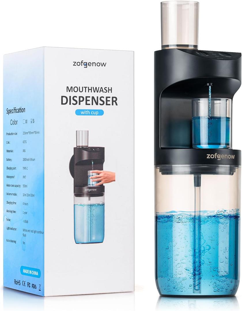 ZOFGENOW Automatic Mouthwash Dispenser for Bathroom,Bathroom Accessories 19.4 Fl Oz Dispensers with Magnetic Cups,Wall Mounted Dispenser,Suitable for All Age Groups,Black