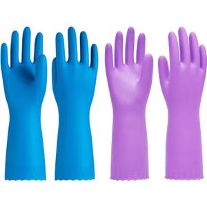 PACIFIC PPE 2 Pairs Dishwashing Cleaning Gloves with Latex free, Cotton lining, Kitchen Gloves (Purple/Blue, Small)