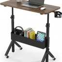 HUANUO Mobile Standing Desk with Wheels and Storage Basket, Height Adjustable 28.7"-46.1" Rolling Desk for Walking Pad, Small Space Laptop Computer Workstation for Home Office, 31.5" x 15.75"