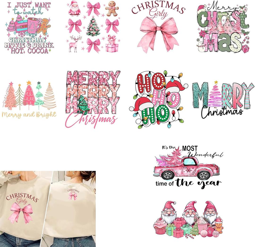 20pcs Pink Christmas Tree Iron on DTF Transfer Patches Retro Christmas Car Iron on Xmas Heat Transfer Vinyl Stickers DIY Iron on Appliques HTV for T Shirts Clothing Hat Pillow Decoration(New Year)