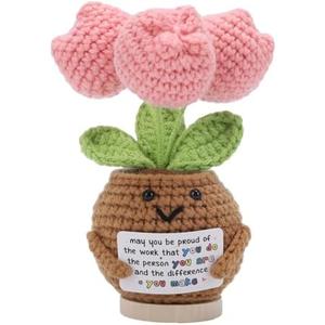 Positive Crochet Flower with Message Card,Cute Handmade Emotional Cheer Up Flower, Ideal Birthday for Mom Dad Grandma Coworker Teacher Friends Boss