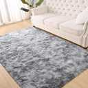 Terrug Fluffy Area Rugs for Living Room Bedroom, 5x7 Feet Tie-Dyed Grey Shag Large Rug Fuzzy Throw Carpet, Anti-Skid Modern Indoor Shaggy Rug for Boy Girls Kids Nursery Room Dorm Home Decor (7' x 5' (Rectangular), Tie-dyed Light Grey)