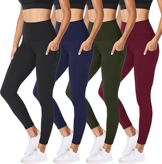 4 Pack Capri Leggings for Women-High Waisted Stretchy Soft Yoga Lounge Pants, Large-XLarge
