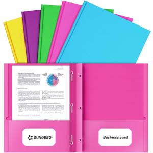 2 x 2-Pocket Folders with Prongs, 5 Pack Aesthetic Color, 3 Prong File Folders | Heavy Duty Paper Two Pocket, Fit Letter Size, Flexible Colored Folders, for Kids Back to School, Office Filing Supplies