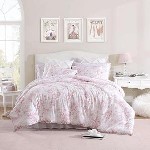 Laura Ashley - Twin XL Comforter Set, Reversible Cotton Bedding with Matching Sham, Medium Weight for Year Round Use, Oeko-Tex Certified, Dorm Essentials (Delphine Mauve Pink) 1 comforter and 1 standard pillow sham