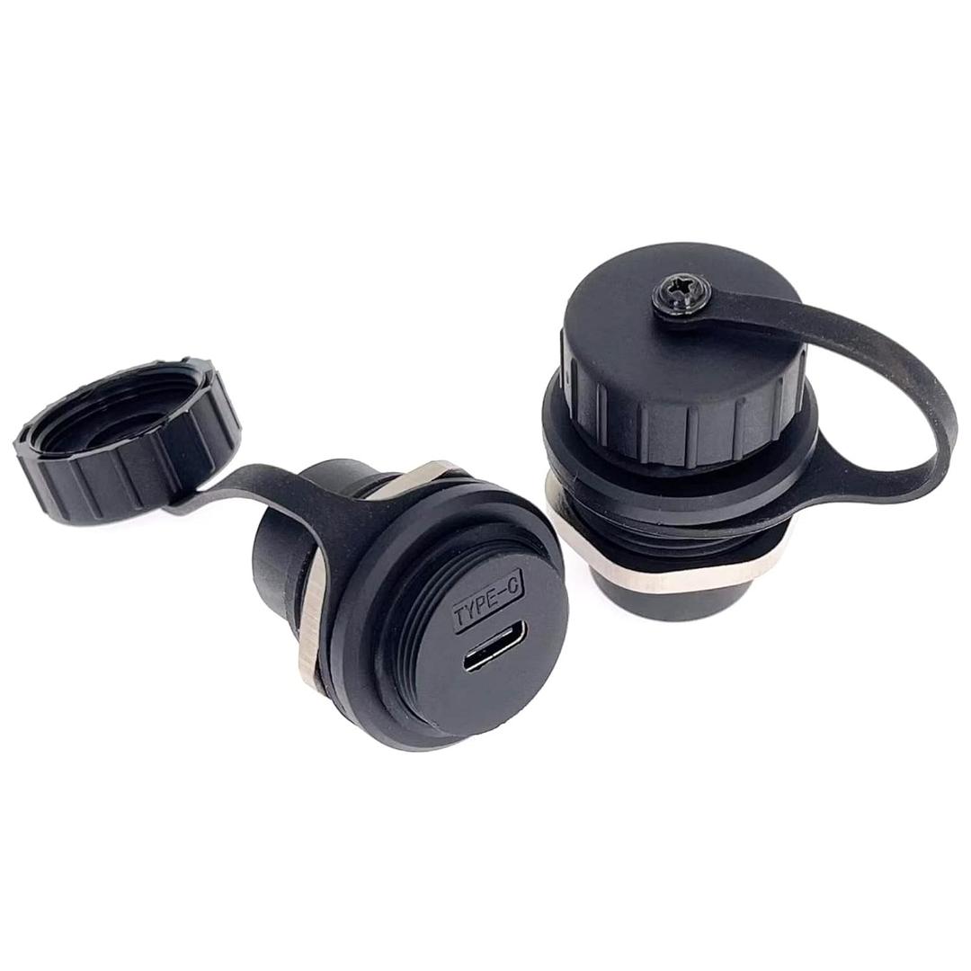 2PCS USB 3.1 Type C Panel Mounting Waterproof Connector, IP67 24 Pins Female to Female PA6BG33 Housing Double Head Adapter with Waterproof/Dust Cap
