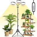 LORDEM Grow Light for Indoor Plants, Tri-Head Plant Light for Plants Growing, Full Spectrum Growth Lamp with Auto Timer for 4/8/12H, 4 Dimmable Levels, 216 LEDs, Height Adjustable Stand 24.4"- 67"