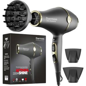 Hair Blow Dryer with Ionic Systems,Diffuser Hair Dryer with & 2 Nozzles,2200W Professional Blow Dryer Powerful Motor for Quick Dry,Hair Dryers for Women and Men,Cool Shot Feature