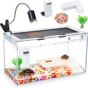 20x10.6x9.4'' Turtle Tank Kit with Heating Lamp & Filter | High-definition kit includes heating lamp, filter, and ventilation. Heat-resistant, complete setup for easy turtle care.
