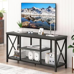 EXCEFUR Modern TV Stand for TV up to 55 Inch, Industrial Media TV Console Table with Storage Shelves, Entertainment Center for Living Room Bedroom, Rustic Grey 47 Inch