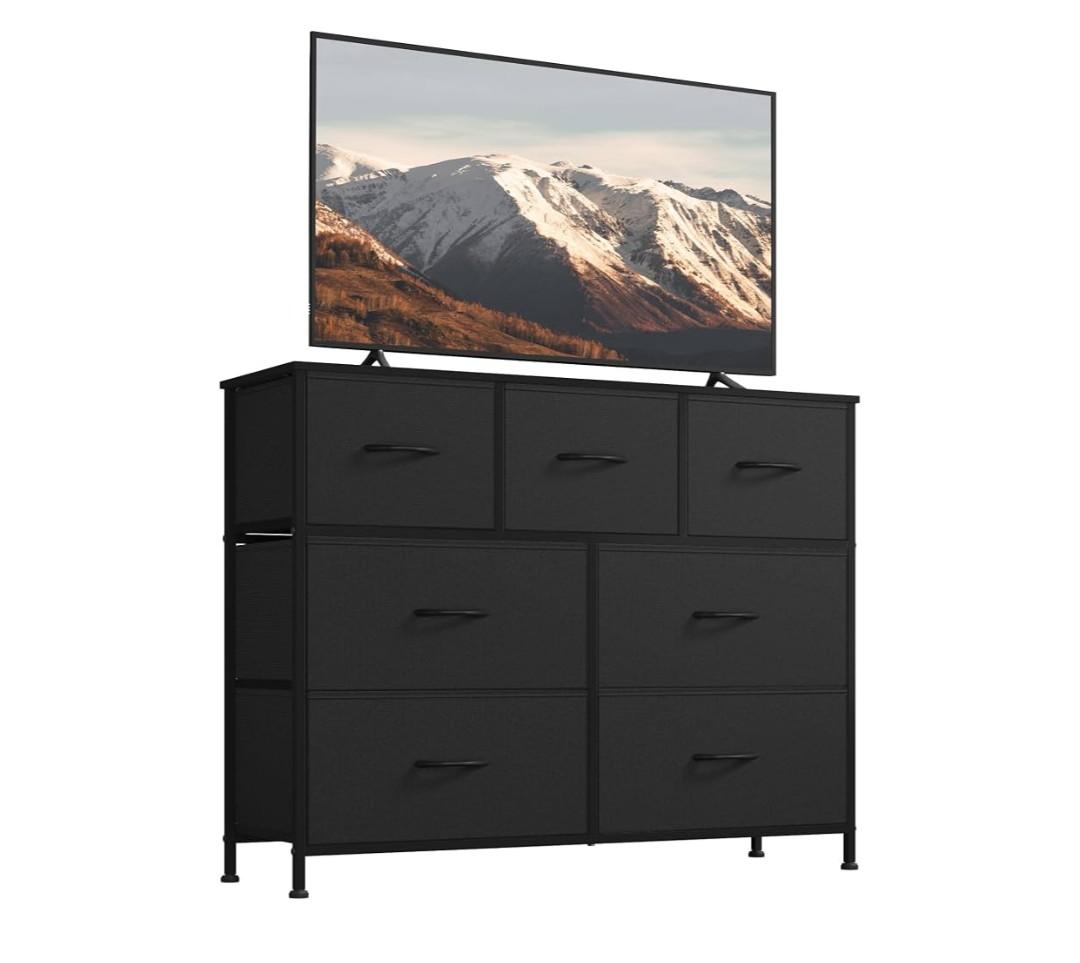 WLIVE Dresser for Bedroom, 7 Drawers, TV Stand, Black
7 roomy fabric drawers, Fits TVs up to 45 inch, Bedroom or living room, Wide storage design, Chest of drawers