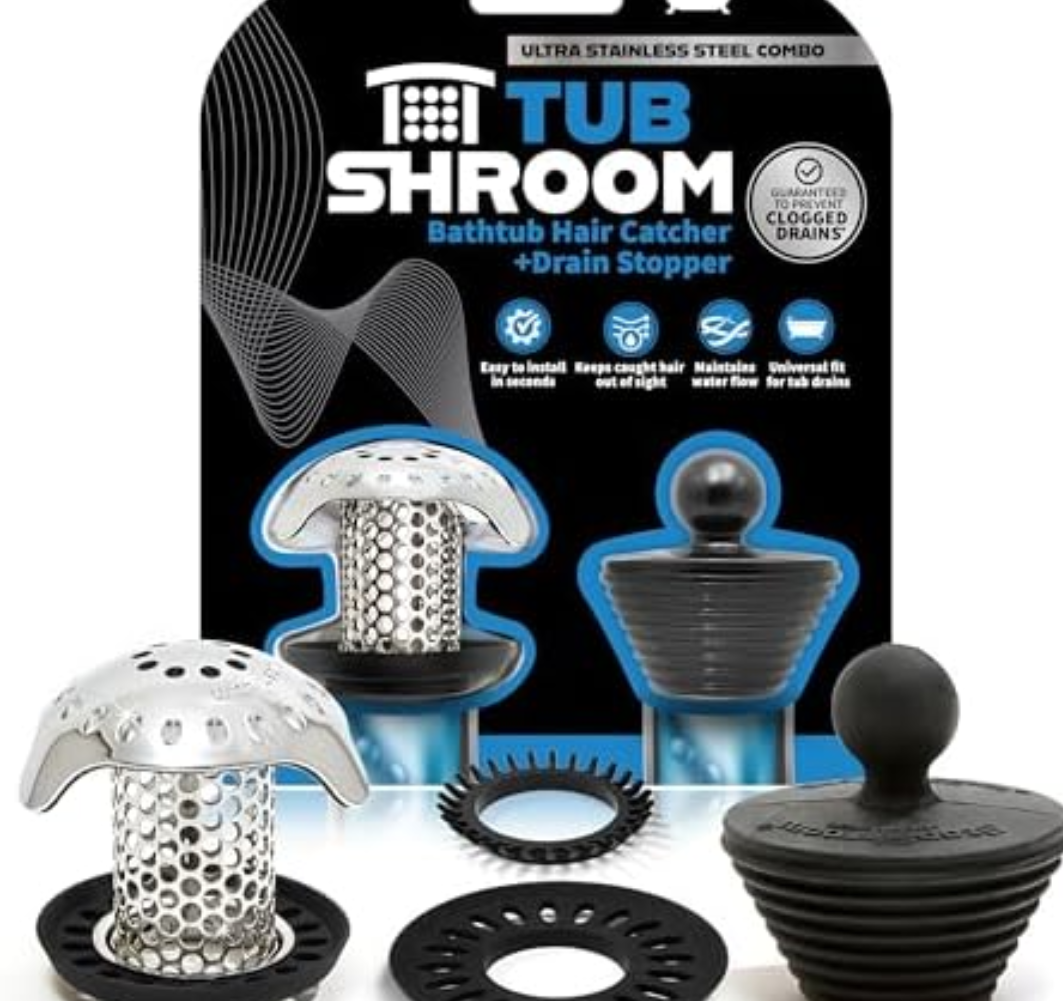 TubShroom Ultra Revolutionary Bath Tub Drain Protector Hair Catcher/Strainer/Snare, Stainless Steel, Stainless Combo Pack of 2