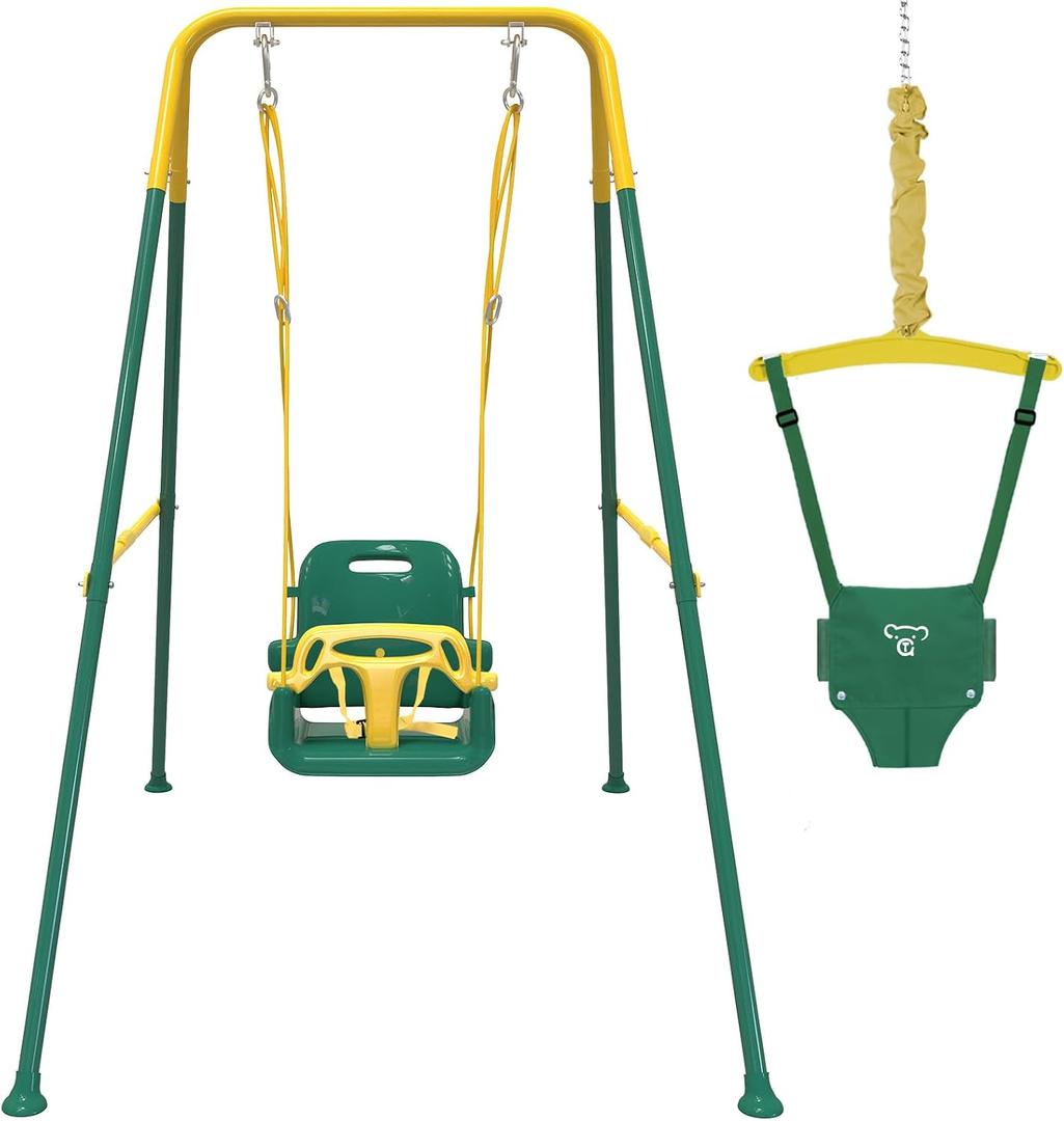 2 in 1 Toddler Swing & Baby Jumper, Foldable Baby Swing Outdoor & Indoor Use, Easily Installable and Storable