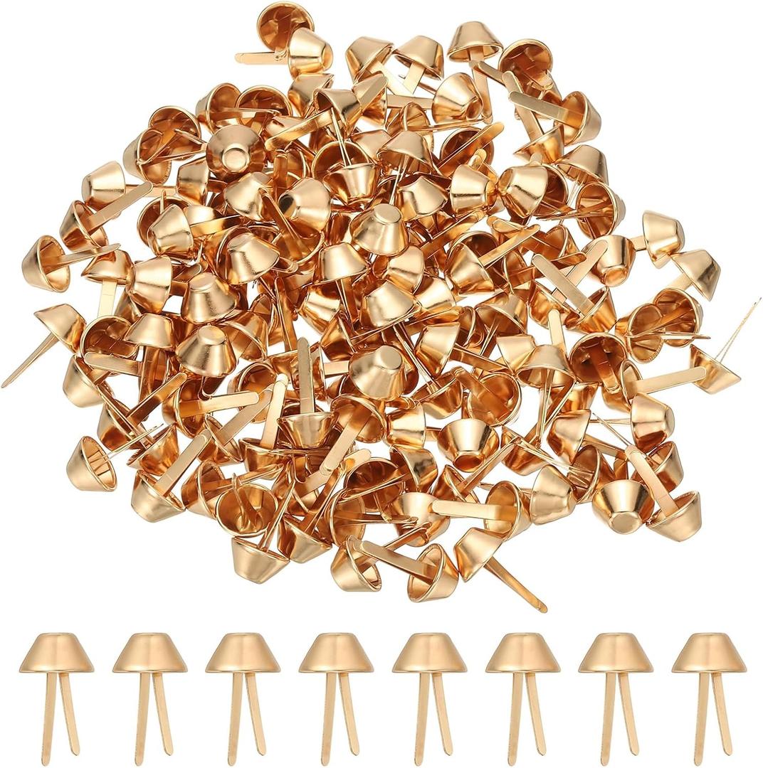 PATIKIL 200 Pcs Metal Brads Purse Feet Studs Mushroom, Flat Bottom Prong Handbag, Great for Bags, Decoration, Clothing, Craft,(Light Gold, 0.6 x 0.9 Inch)