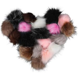 20pcs Faux Fur Pom Poms, Fluffy Imitation Fox Fur Pompom Balls with Elastic Loop for Knitting Hats Beanies Scarves Gloves Bags Keychains DIY Crafts Crochet Accessories