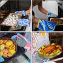 Cute Oven Mitts Heat Resistant Silicone Surface Oven Gloves with Quilted Liner Extended Non-Slip Pot Holders for Kitchen Baking Cooking Grilling(Blue Marble)