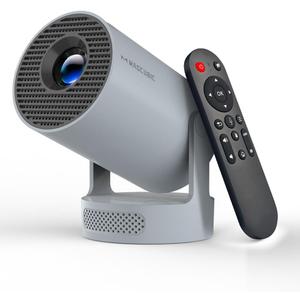 Magcubic Mini Projector with WiFi 6 and Bluetooth 5.4, Portable Projector 4K support, 5w Soundbase Speaker, Auto Vertical Keystone 180°Rotatable Smart Proyector for Movie Home Outdoor HY300Pro+ (Grey)