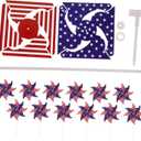 BESPORTBLE 12pcs Memorial Day Windmill Decorations Patriotic for Outdoor Garden Decor Pinwheels for Lawn Parties Hollow Rods Included (30X18X18CM, Multi)