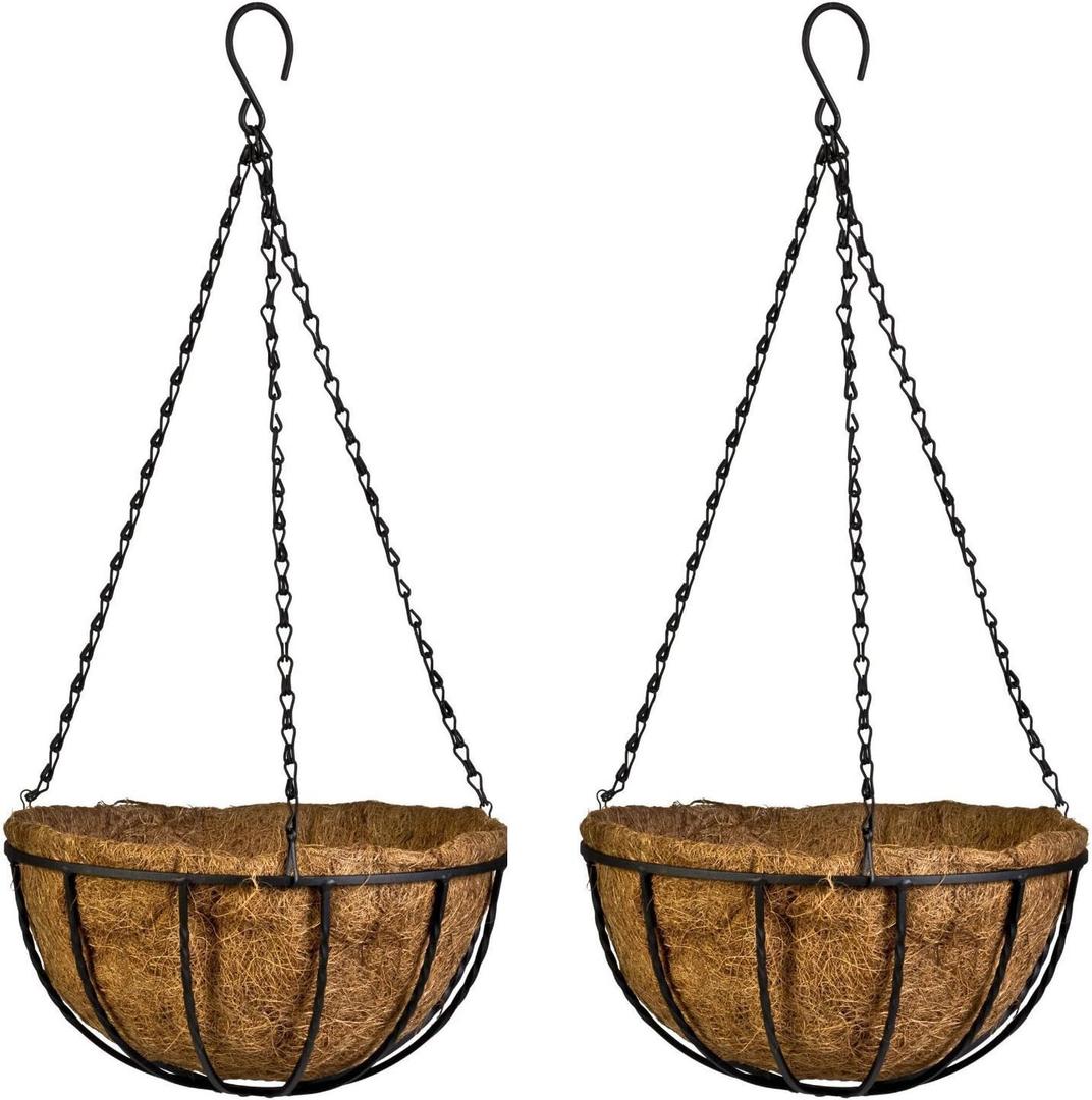 Kingbuy 10 Inch Hanging Planter Basket with Coconut Liner Wire Plant Holder Chain Flower Baskets Pot Hanger Home Garden Decoration for Indoor Outdoor, 2 Pack