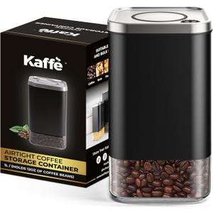 Kaffe Glass Coffee Canister (12oz) w/Airtight Lid - Click to Release Seal - BPA Free Glass & Stainless Steel - Elegant Kitchen Storage Container for Coffee, Nuts, Rice, Flour, Sugar, Tea, Cereal