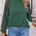 KIRUNDO Womens Tops 2025 Trendy Spring Lace Long Sleeve Dressy Casual Blouses Pleated Business Work Shirts Clothing(Green, Small) (Green, S)