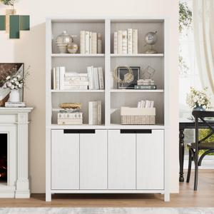 Garvee 74.5" Tall Bookshelf with Double Storage, 6-Tier Large Bookshelf, Double Wide Bookshelves w/ 12 Cubbies, Wide Freestanding Bookcases for Livingroom Office Library (White, 70.7"H*47.2"L*11.8"D)