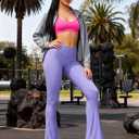 Sunzel Mini Flare Leggings for Women V Crossover Mid Rise Workout Flared Yoga Pants with Tummy Control and Wide Leg (Purple, XL)