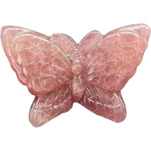 Erliway 2" Strawberry Quartz Crystal Butterfly Decor, Hand-Carved Butterfly Crystal Sculpture, Healing Crystal Stone Statues, Cute Polished Gemstones Carvings for Home Office Room Desk Decors