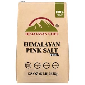 Himalayan Chef Pink Himalayan Salt Extra Fine Grain, 8 lbs Bag - Pure, Natural, Kosher, Non-GMO, Mineral-Rich, for Cooking, Seasoning, Baking, Table Use (EXP 08/26/26)