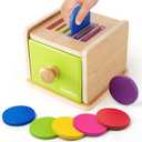 Montessori Toys for 1-3 Year Old: Color Sorting Wooden Drawer Box Toy for Toddlers, Object Permanence and Fine Motor Sensory Toy, 12-18 Months Busy Board Matching Game for Baby Boys and Girls Gifts