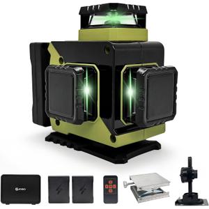 Laser Level 360 Self Leveling, 3x360° 3D High Brightness Green Laser Level, Lazer Leveler Tool for Picture Hanging, 2*3600mAh Type-C Rechargeable Batteries, Magnetic Stand & Hard Case Included