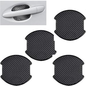 Car Door Handle Cup Protector Sticker, 3D Carbon Fiber Pattern Auto Door Bowl Sticker, 3.93" x 3.89" Anti-scratch Doors Handle Cup Decals, Universal for Most Cars (Black #L)